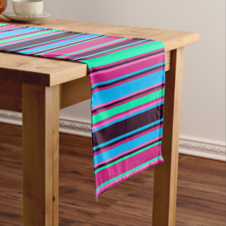 Magenta, Aqua, & Blue Striped Table Runner