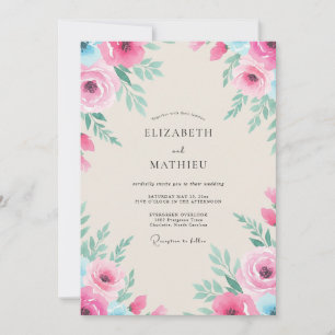 Magenta Aqua Painted Wedding Invitation