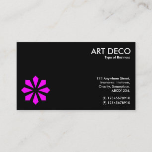Magenta Art Deco Flower Symbol - Black Business Card