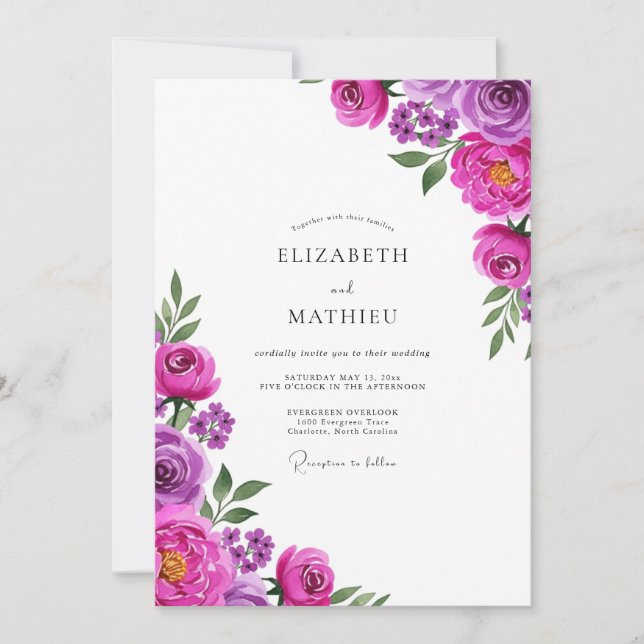 Magenta Artistic Flourish Wedding Invitation (Front)