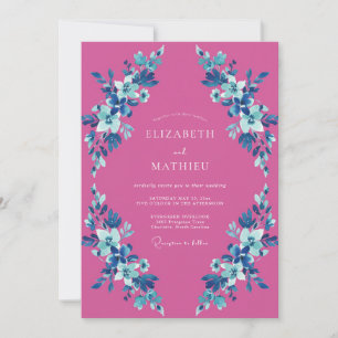 Magenta Azure Blossom Wedding Invitation