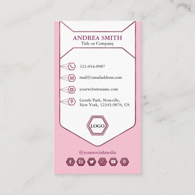 Magenta & Baby Pink Modern Professional Girly Cute Business Card (Back)