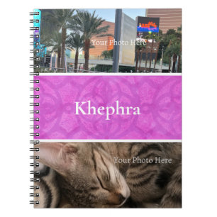 Magenta Batik Photo Collage White Border Name Notebook
