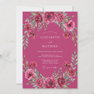 Magenta Berry Foliage Wedding Invitation