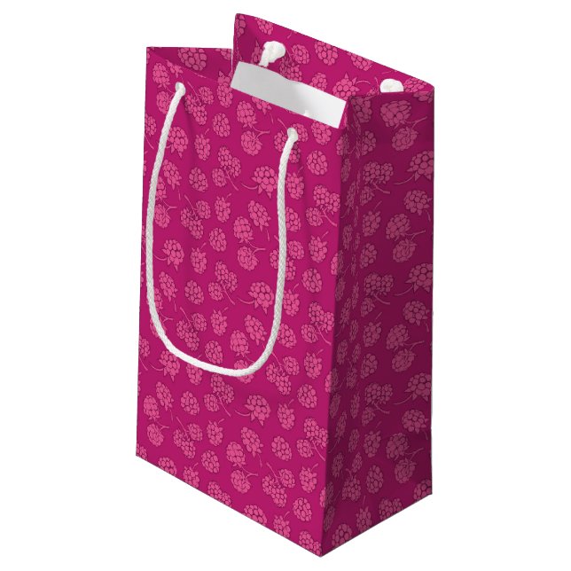 Magenta Berry Pattern Small Gift Bag (Back Angled)