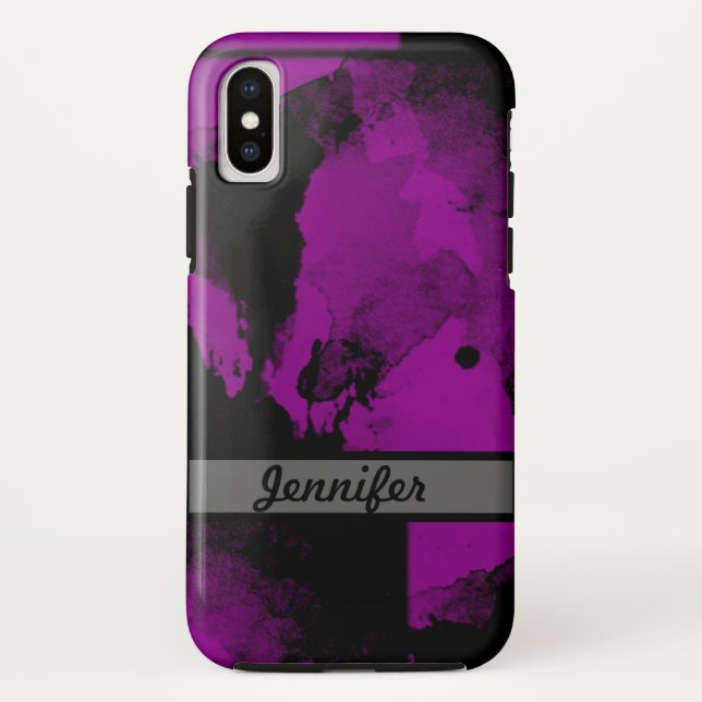 Magenta Black Abstract Watercolor Case-Mate iPhone Case (Back)