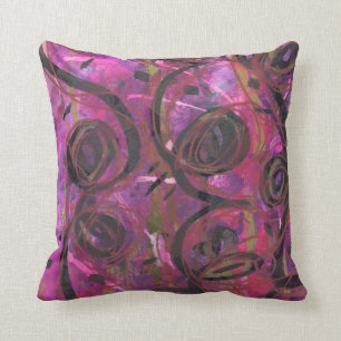Magenta, black and gold swirls cushion