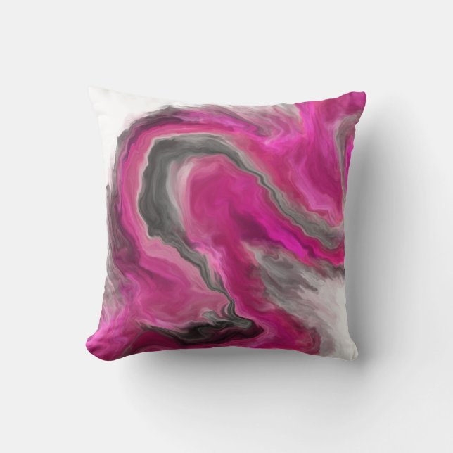 Magenta Black Grey Jewel Tone Fluid Art Swirl Cushion (Front)