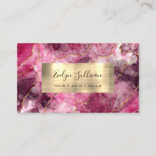 magenta black Watercolor Gold Veins Business Card