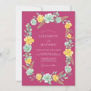 Magenta Blossom Arch Flourish Wedding Invitation