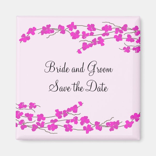 Magenta Blossoms Save the Date Magnet (Front)