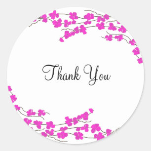 Magenta Blossoms Thank You Classic Round Sticker