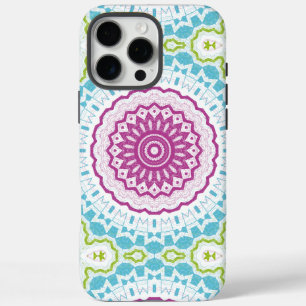 Magenta Blue and Green Mandala Pattern iPhone 16 Pro Max Case