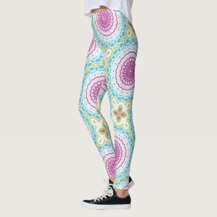 Magenta Blue and Green Mandala Pattern Leggings