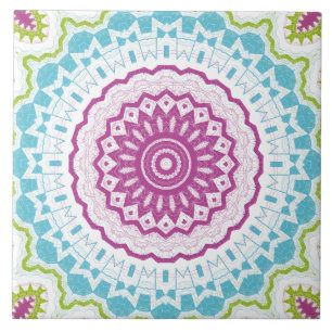 Magenta Blue and Green Mandala Pattern Tile