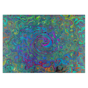 Magenta, Blue and Sea Foam Green Retro Swirl Cutting Board