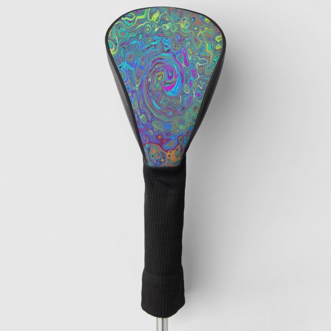 Magenta, Blue and Sea Foam Green Retro Swirl Golf Head Cover (Front)
