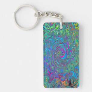 Magenta, Blue and Sea Foam Green Retro Swirl Key Ring