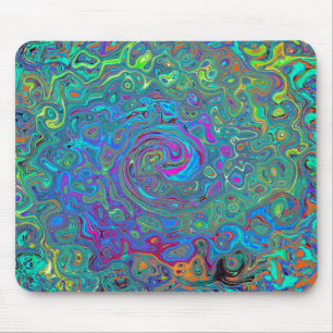 Magenta, Blue and Sea Foam Green Retro Swirl Mouse Mat