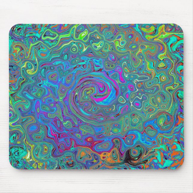 Magenta, Blue and Sea Foam Green Retro Swirl Mouse Mat (Front)