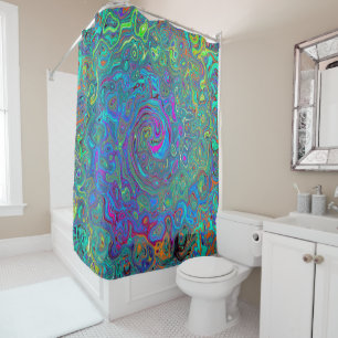 Magenta, Blue and Sea Foam Green Retro Swirl Shower Curtain