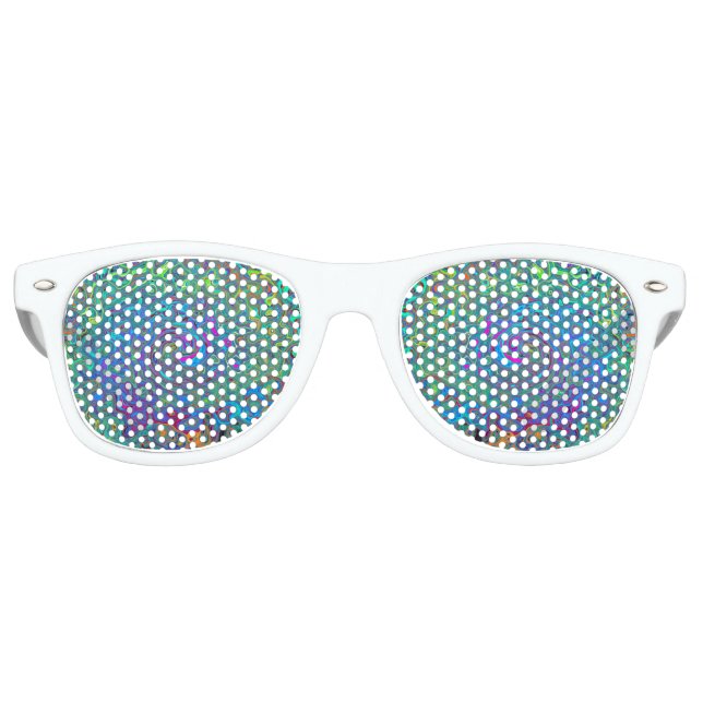 Magenta, Blue and Sea Foam Green Retro Swirl Sunglasses (Front)