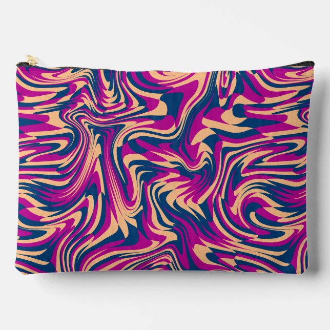 Magenta Blue Beige Abstract Fluid Wave Swirls Accessory Pouch (Front)