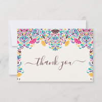 Magenta Blue Mexican Fiesta Rainbow Thank You Card