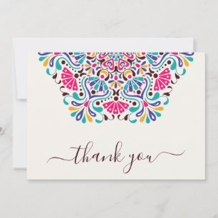 Magenta Blue Mexican Fiesta Rainbow Thank You Card