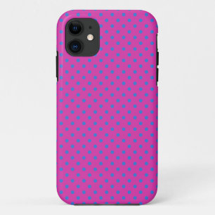 Magenta, Blue Polka Dots iPhone 11 Case