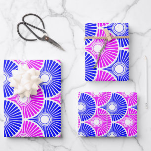 Magenta Blue Semi Circle Wave Pattern Wrapping Paper Sheet
