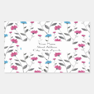 Magenta Blue Watercolor Daisy Pattern Labels