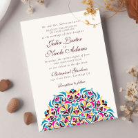 Magenta Blue Whimsical Floral Mandala Wedding