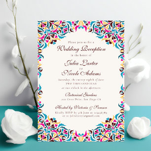 Magenta Blue Whimsical Floral Mandala Wedding Invitation