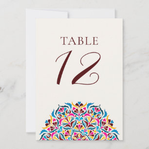Magenta Blue Whimsical Floral Wedding Table Number