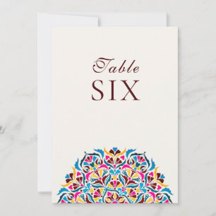 Magenta Blue Whimsical Floral Wedding Table Number