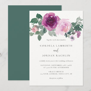 Magenta Blush Floral Arrangement Ivory Wedding Invitation