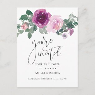 Magenta Blush Floral Couples Wedding Shower Invitation Postcard