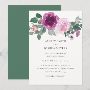 Magenta Blush Floral Pearl White Wedding Invitation