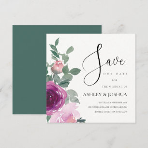 Magenta Blush Pink Floral Ivory Save The Date Invitation