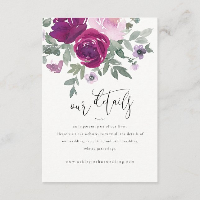 Magenta Blush Pink Floral Wedding Details Ivory Enclosure Card (Front)