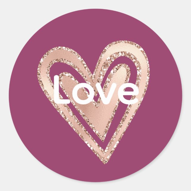 Magenta Blush Pink Heart Love Classic Round Sticker (Front)