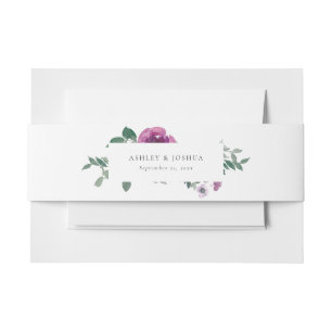 Magenta Blush Pink Roses White Horizontal Wedding Invitation Belly Band