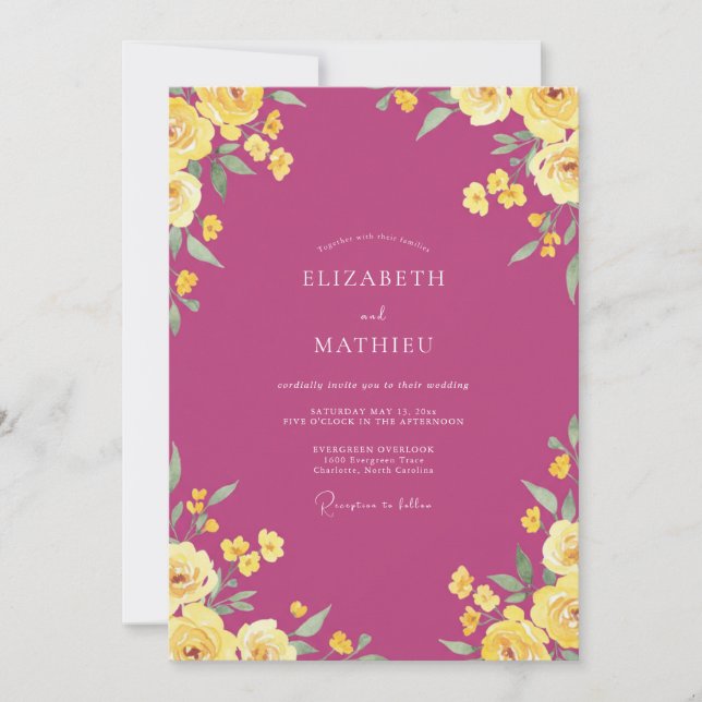 Magenta Blush Rose Wedding Invitation (Front)