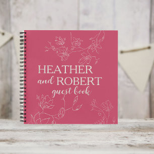 Magenta Boho Floral Wedding Spiral Guest Book