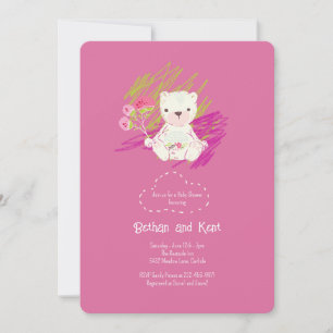 Magenta Boho Teddy Bear Baby Shower Invitation