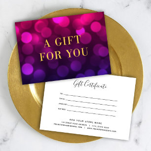 Magenta Bokeh Lights Faux Gold Gift Certificate