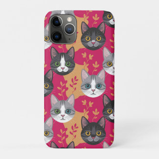 Magenta & Botanical Leaf Kitty iPhone 11 Pro Case