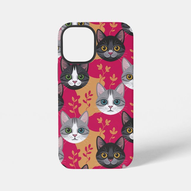 Magenta & Botanical Leaf Kitty iPhone Case (Back)