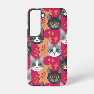 Magenta & Botanical Leaf Kitty Samsung Galaxy Case